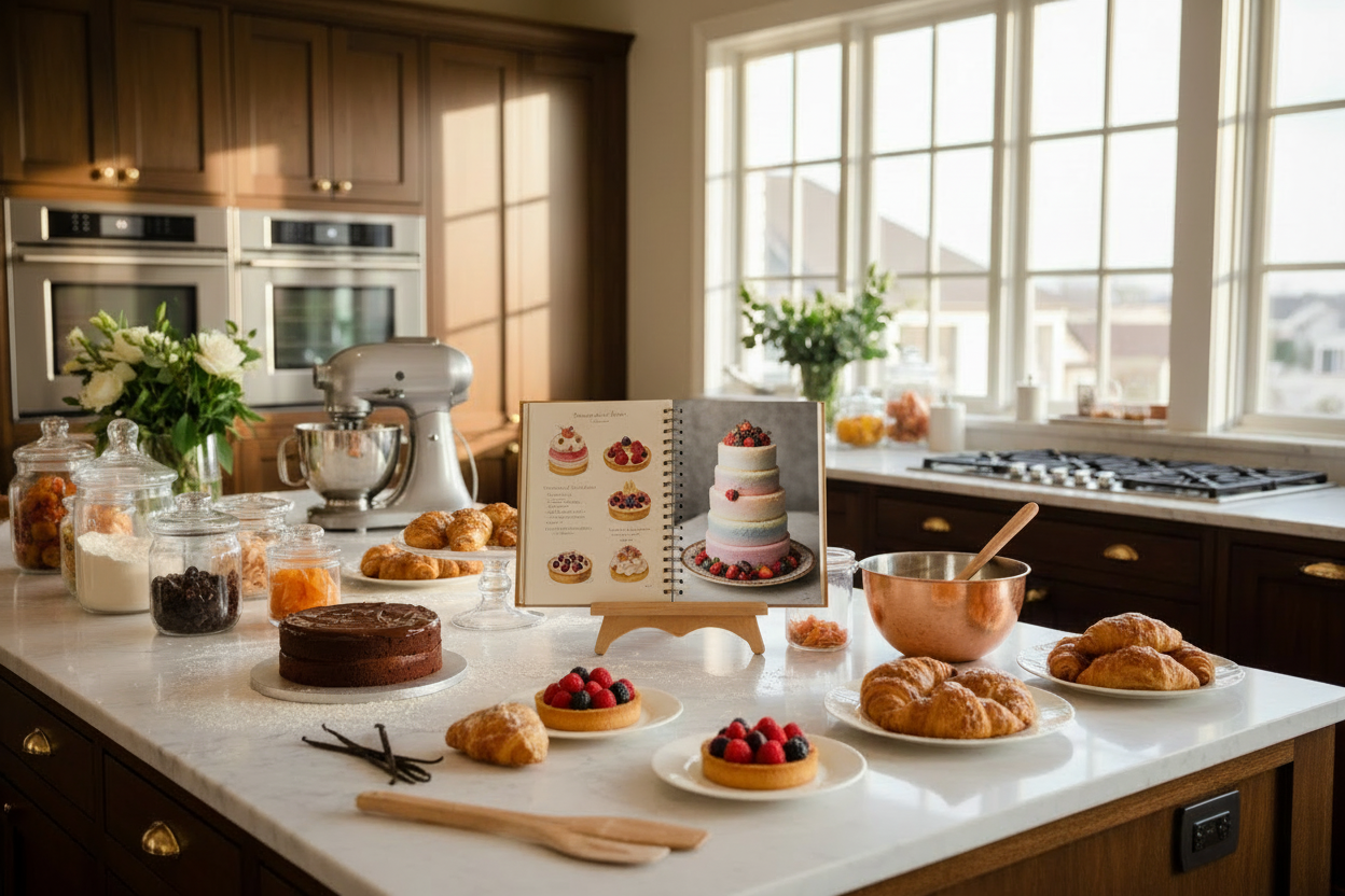 make the open book more premium one page is with recipe another with a pic of luxury desert  which is my book as a reference